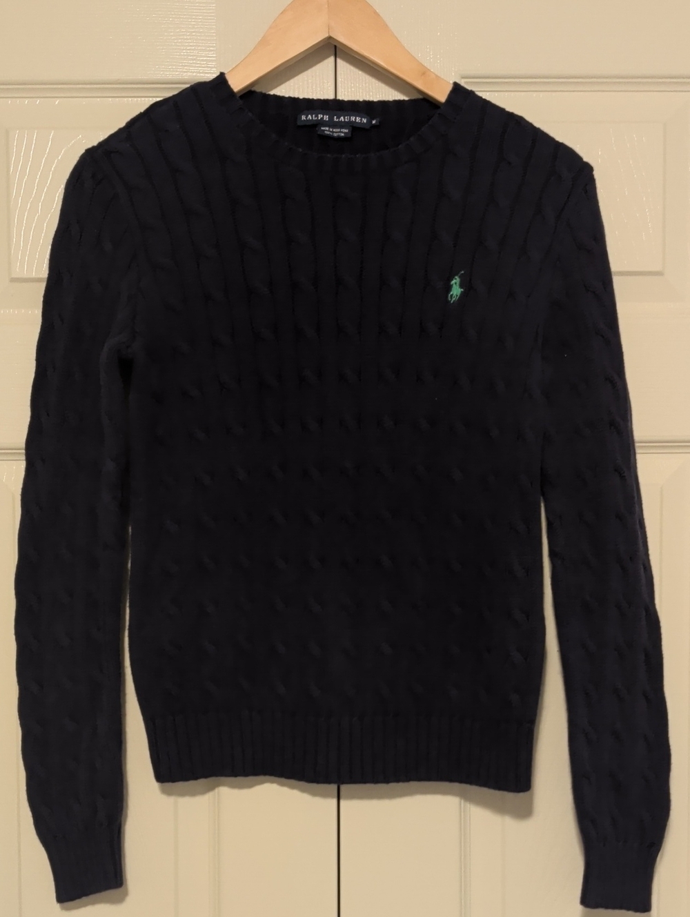 Ralph Lauren Navy Cable Knit Crewneck Sweater Cotton